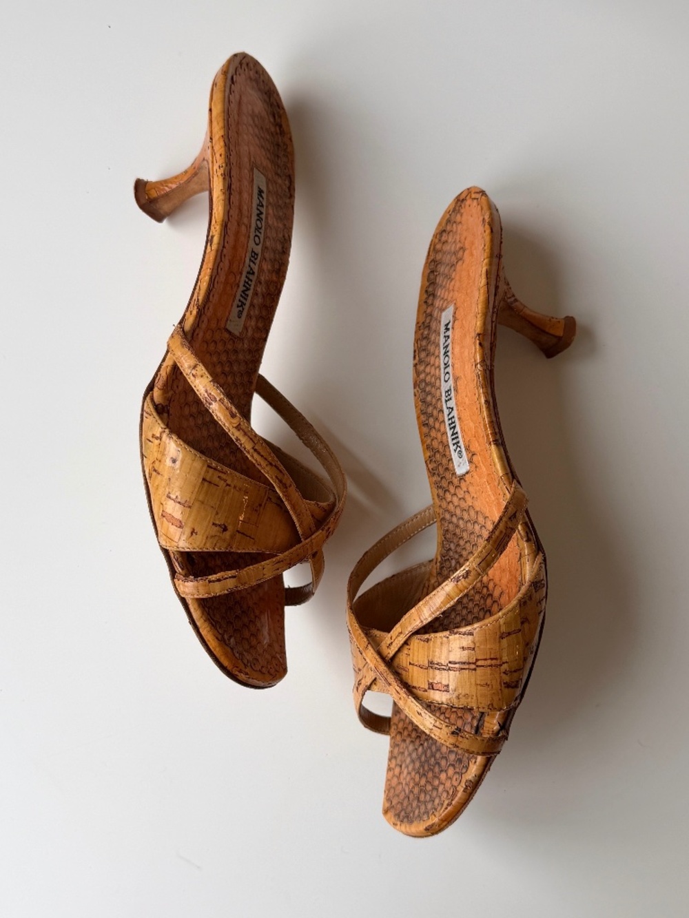 Manolo Blahnik vintage cork & snakeskin sandals – IT 38.5, ~US 8 - Picture 4 of 9